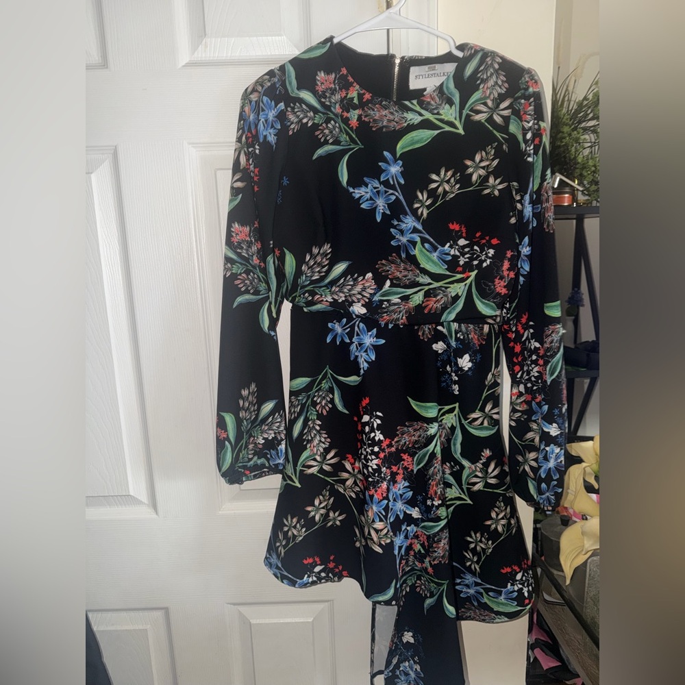 Stylestalker Black Dress with Green and Red Floral Design